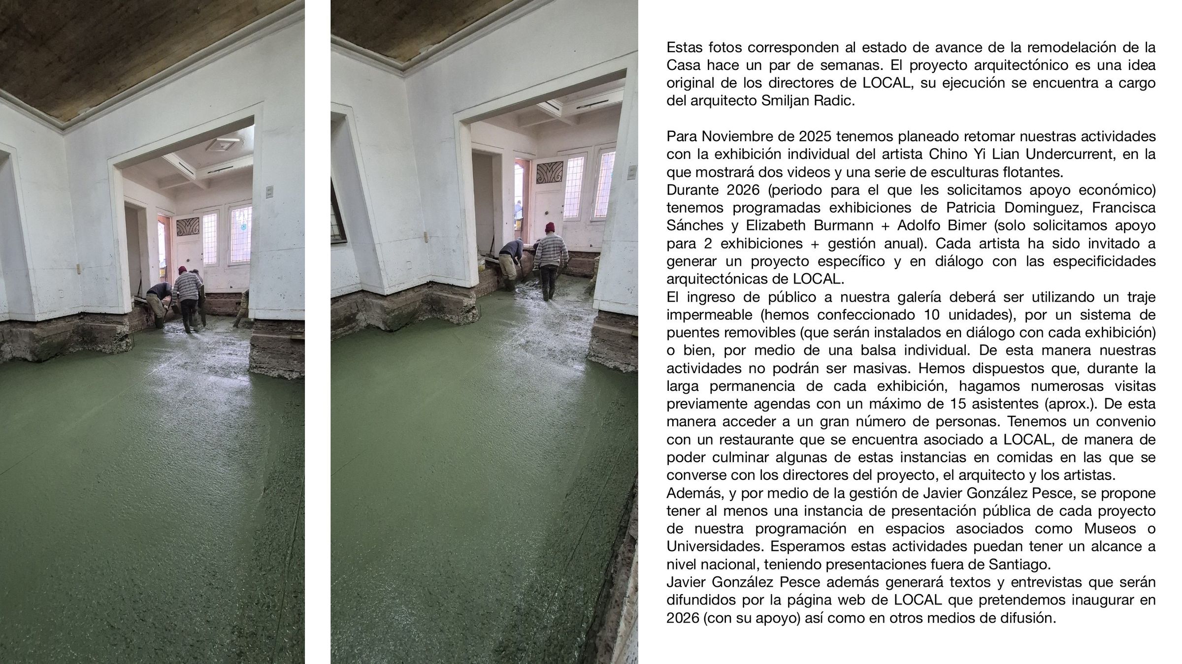 Página 18 de 19. Remodelación de la casa, dos fotos de la sala inundada, con texto sobre la programación
